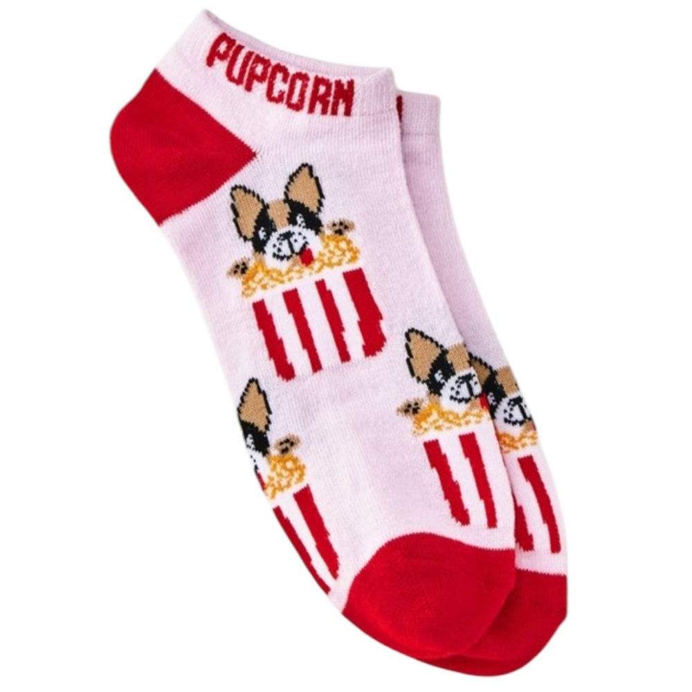 Women's 'Pupcorn' Puppy Low Cut Socks-Pink/Red 4-10